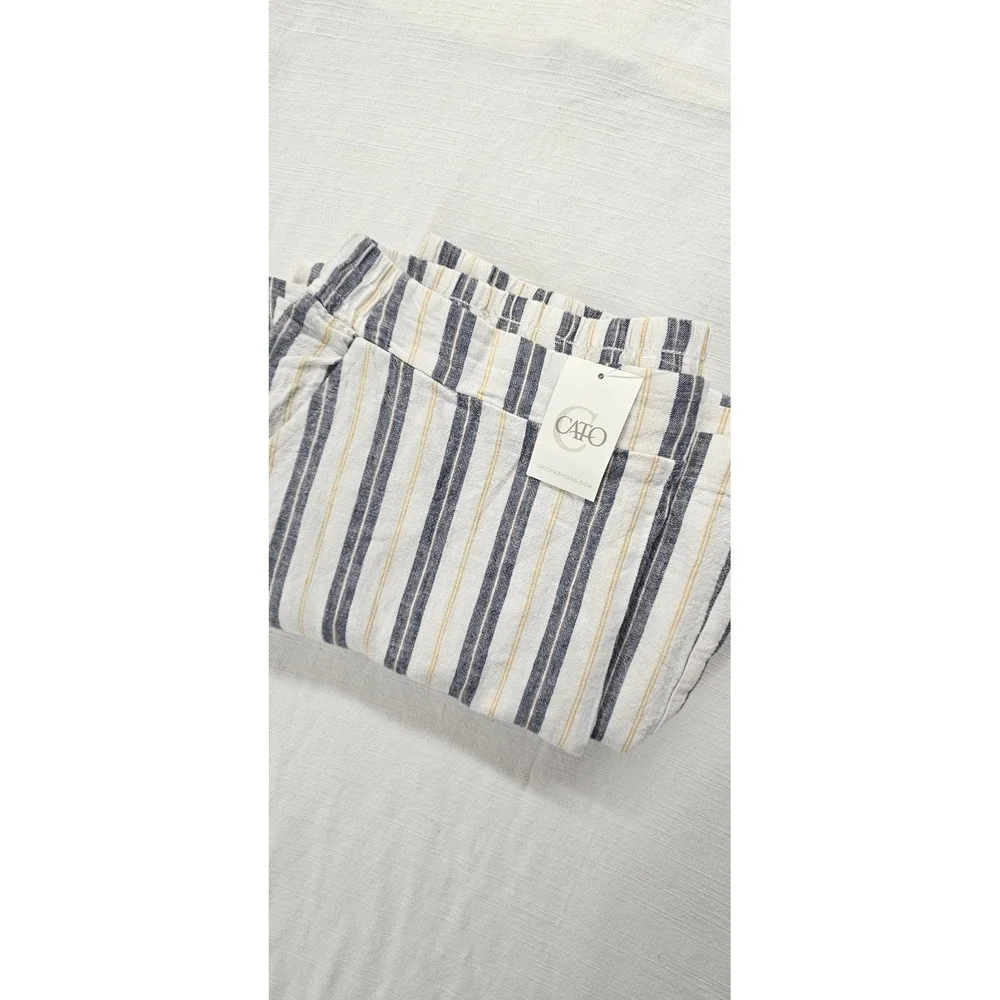 NWT Cato Women's White Blue Yellow Striped Wide Leg Button Side Pants S
